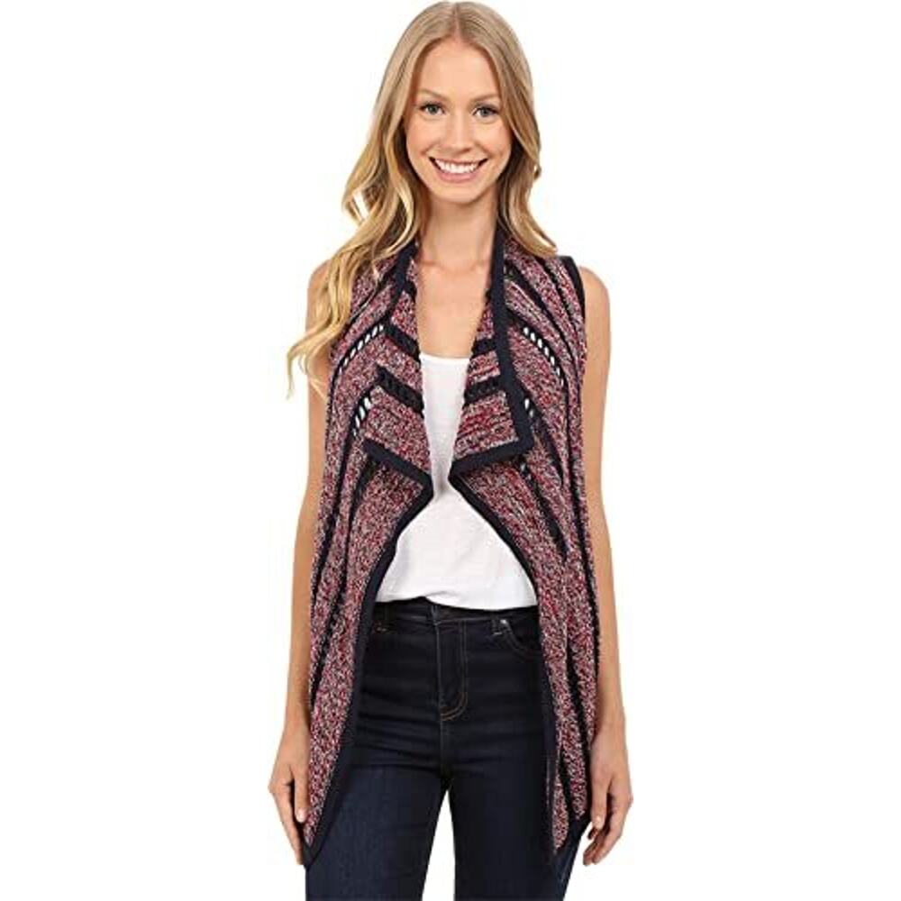 Lucky Brand Striped American Open Crochet Knit Vest Blue Red Womens XS NWT